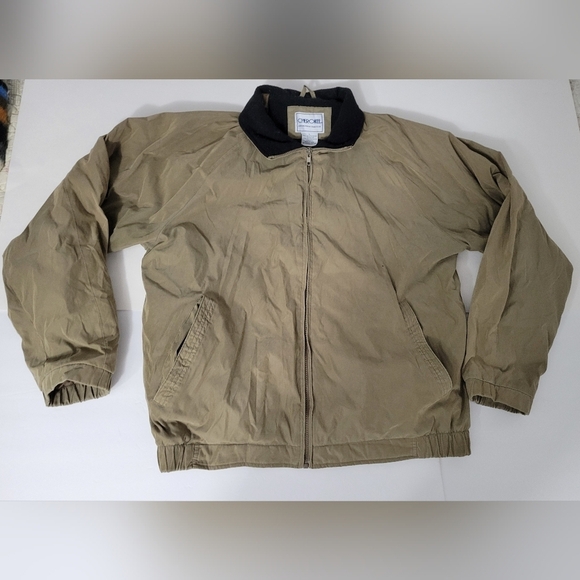 Cherokee Mens Khaki Worker Farmcore Chore Fleece Lined Rustic Bomber Jacket - Picture 1 of 11